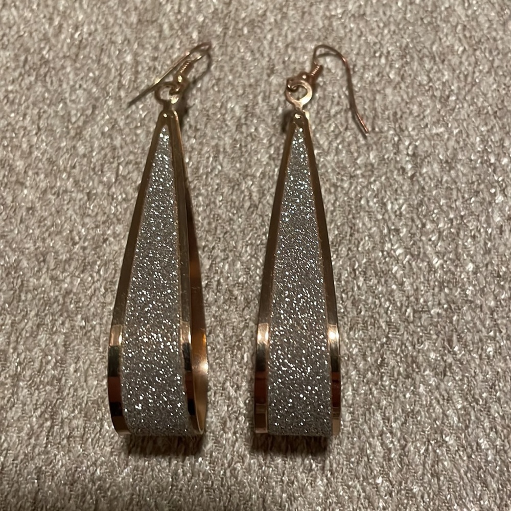 Large gold and silver sparkle teardrop Earrings